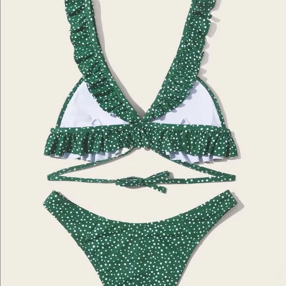 SHEIN Polka Dot Ruffle Triangle Bikini - Picture 2 of 9